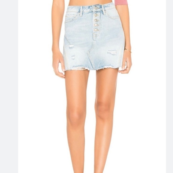 We the Free Denim A-line Mini Skirt in Light Denim - Picture 1 of 8